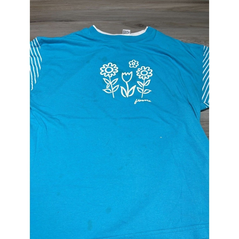Vintage Nature Shirt Womens‎ Large Blue Short Sleeve Floral Flowers Bold Spirit - Picture 2 of 8
